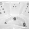 a white hot tub with silver accents