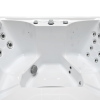 A white hot tub with two jets and two seats