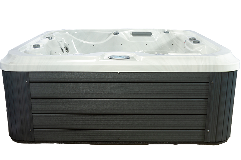 The hot tub is shown in white and gray